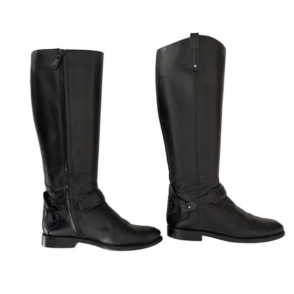Tory Burch Colton Galleon Black Leather Riding Boot‎ Size 7.5 - Picture 1 of 10